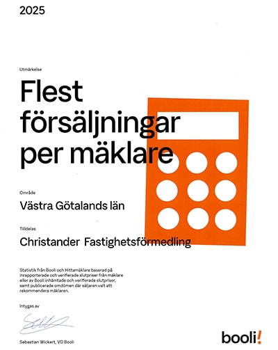 Christander Fastighetsförmedling flest försäljningar per mäklare 2025
